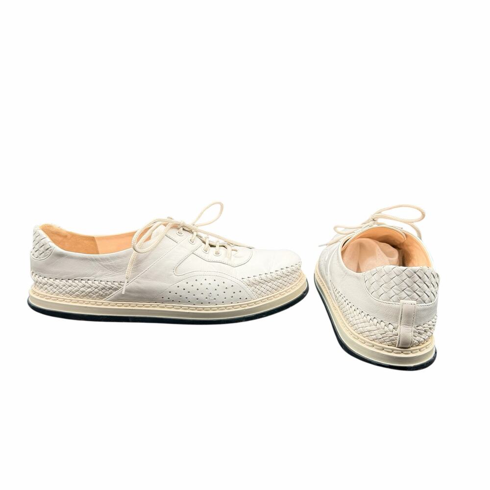 Bottega Veneta Woven Leather Lace Up Sneakers White EU 40 Women US 9 Italy